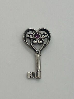 Vtg Franklin Mint 925 Sterling Silver & Ruby Key To My Heart Pendant
